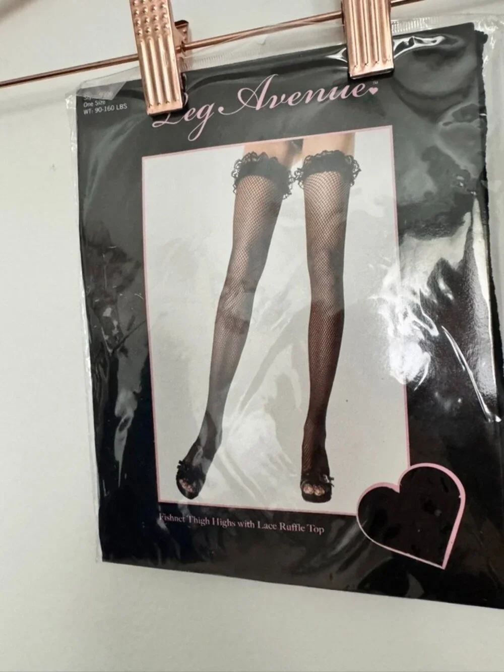 Leg Avenue Fishnet Thigh High Stocking with Lace Ruffle Top One Size 90-160 lbs
